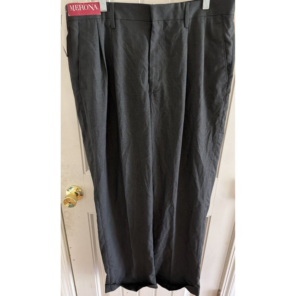 Merona Mens Pants Pleated Classic Relaxed Fit Gray 36X32 NWT